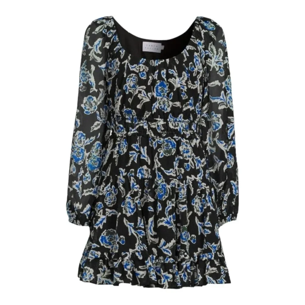 Tanya Taylor Dress WMNS M Black Floral‎ Edita Silk Blend Fit Flare Mini